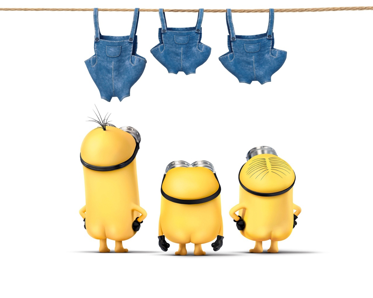 Миньоны сушат комбинезоны на веревке