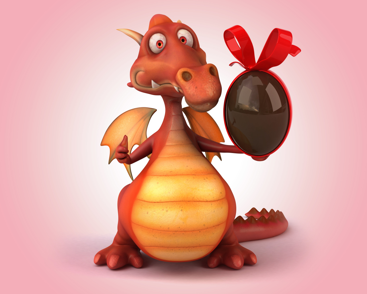 Red dragon with chocolate egg in his paw