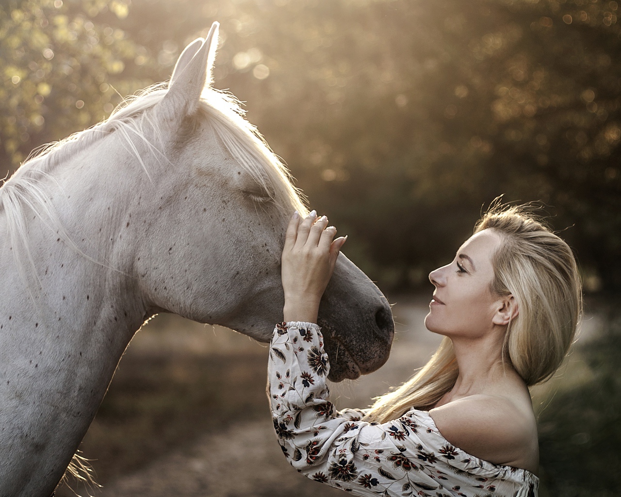 Красивая девушка блондинка с лошадью