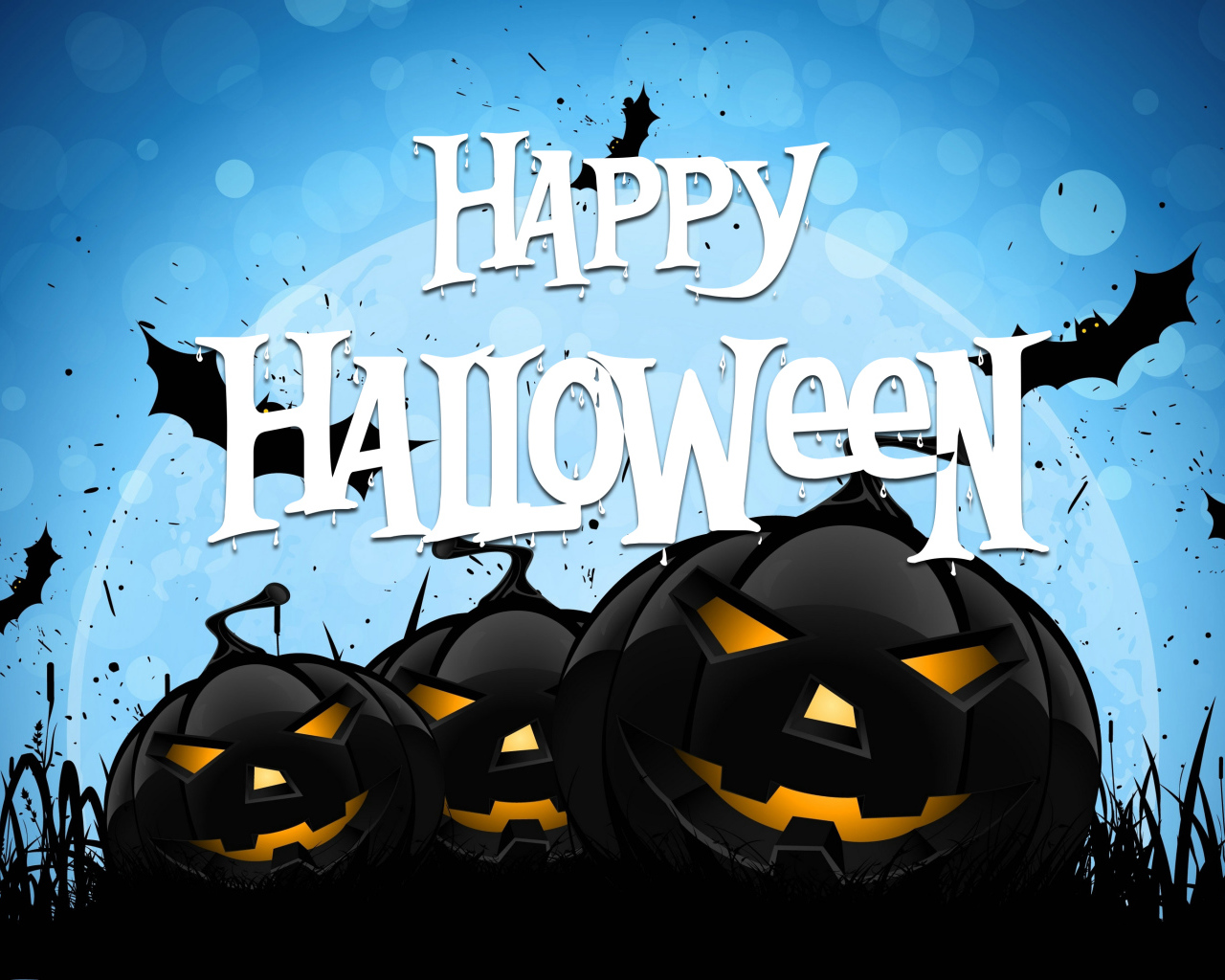 Черные тыквы на голубом фоне, Счастливого Хэллоуина