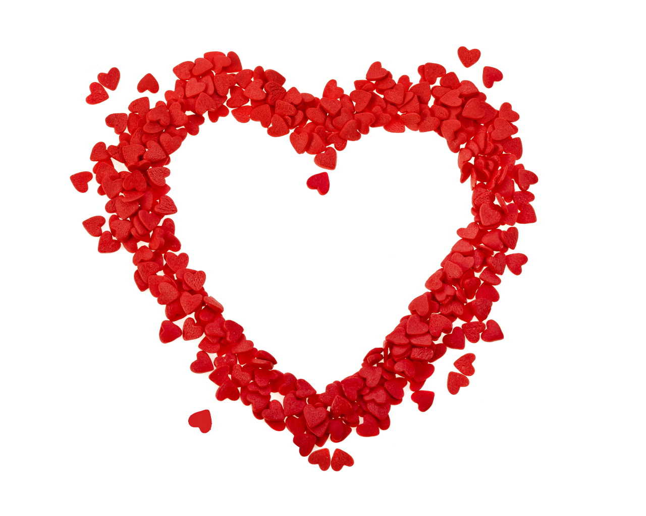 Heart of small red hearts on a white background.