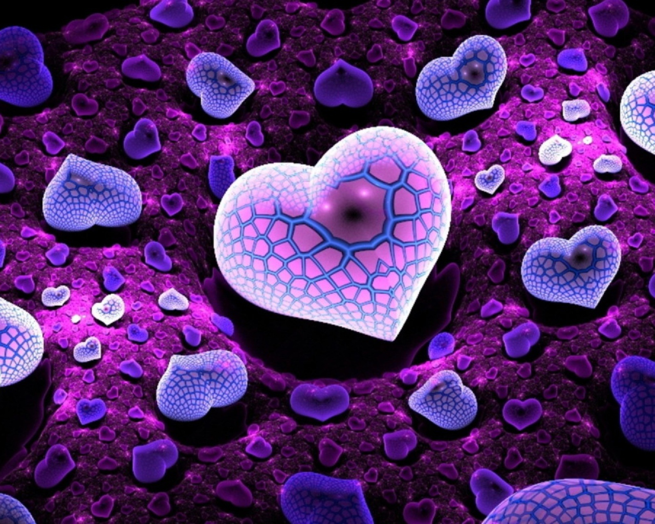 Много разных фиолетовых сердец 