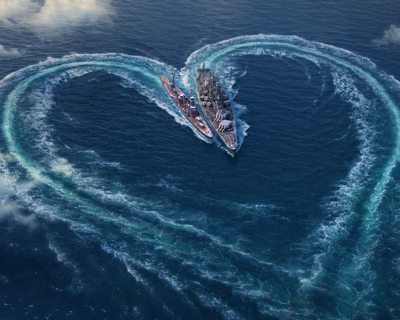 Корабли рисуют сердце на воде