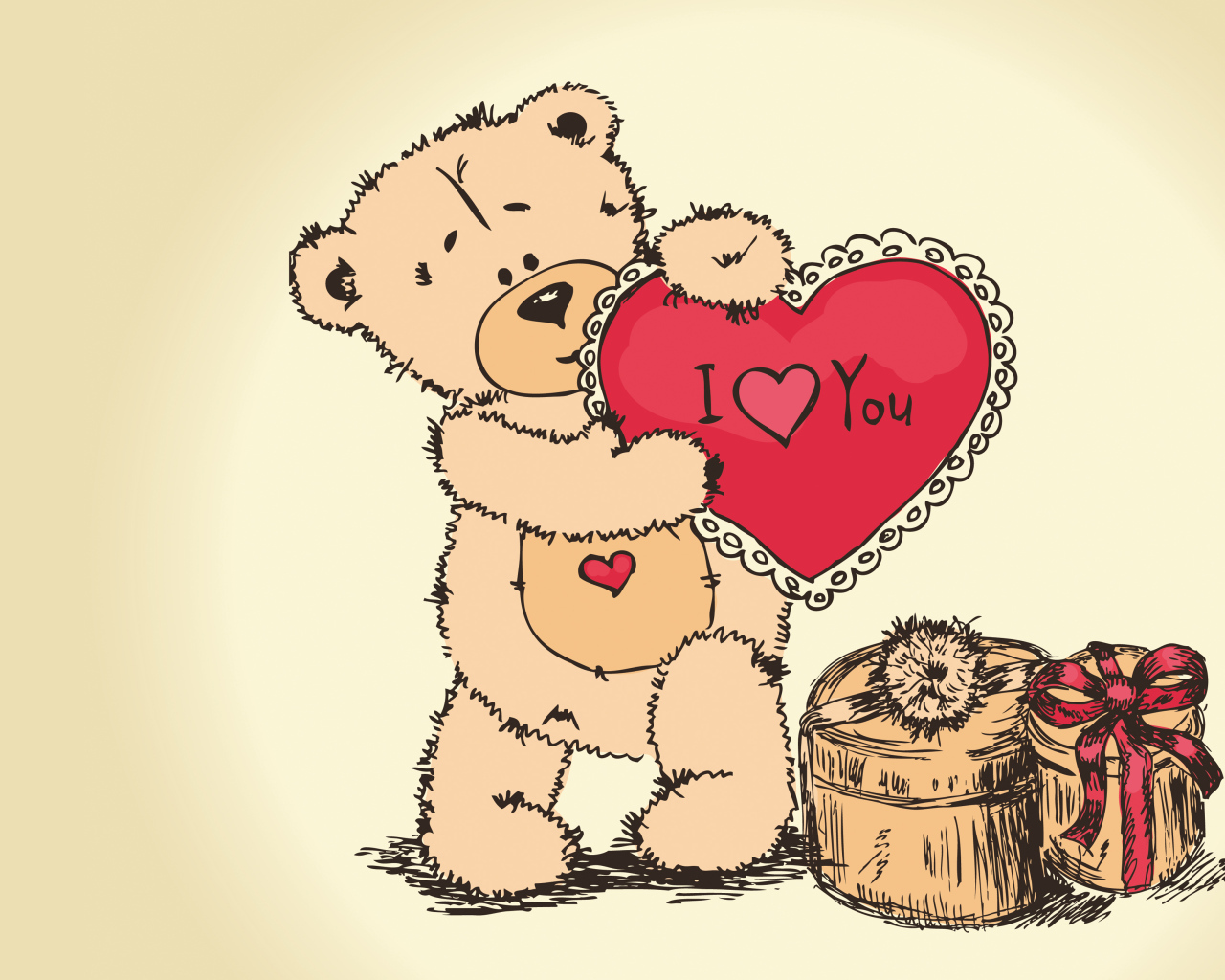 Медвежонок Тедди с сердцем в руках и подарками