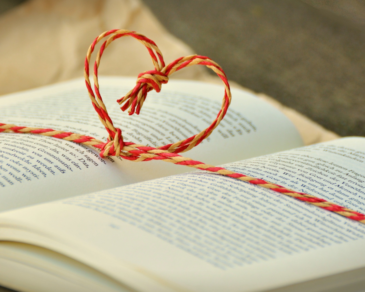 Сердце из веревки лежит на открытой книге