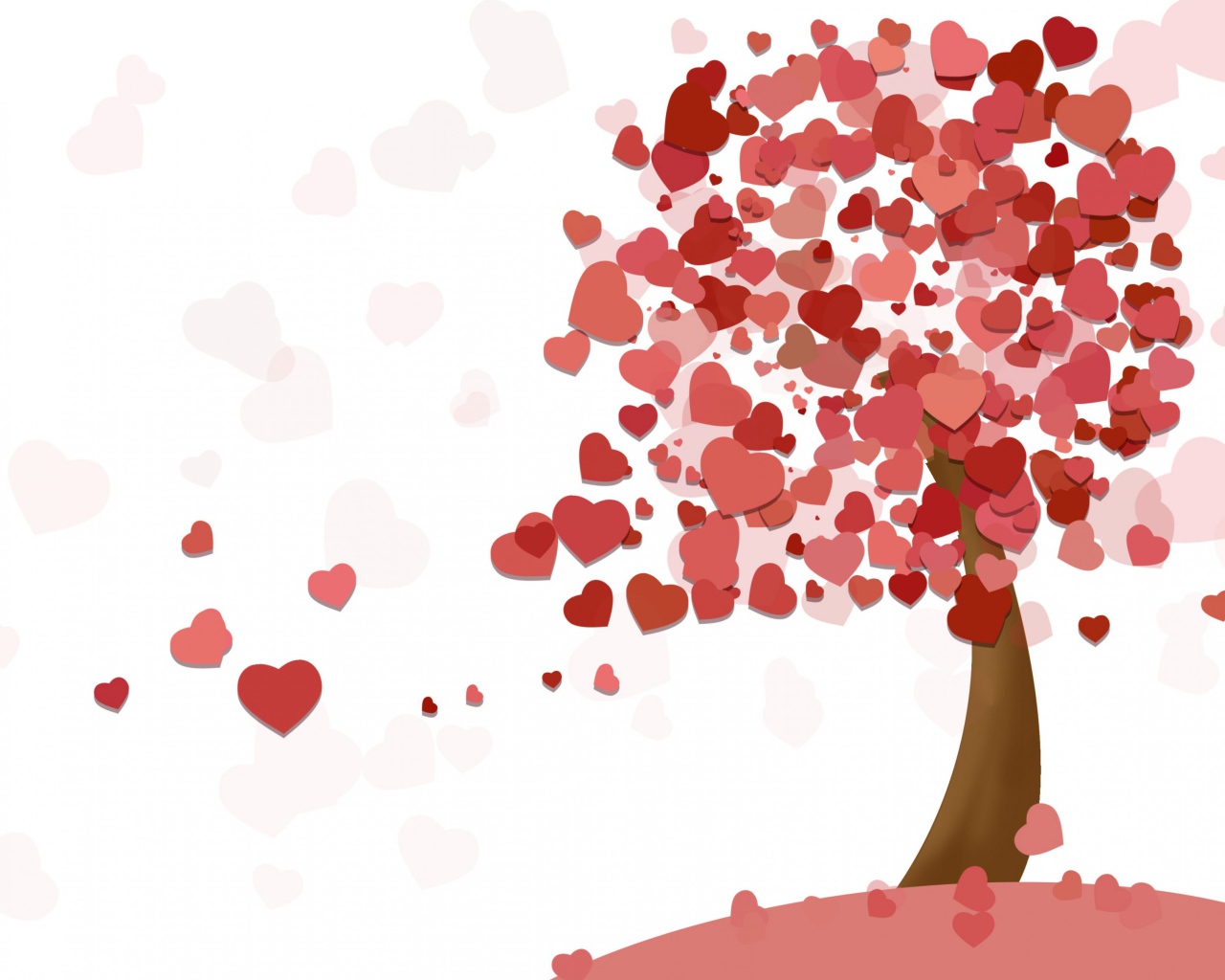 Дерево из красных сердечек на белом фоне
