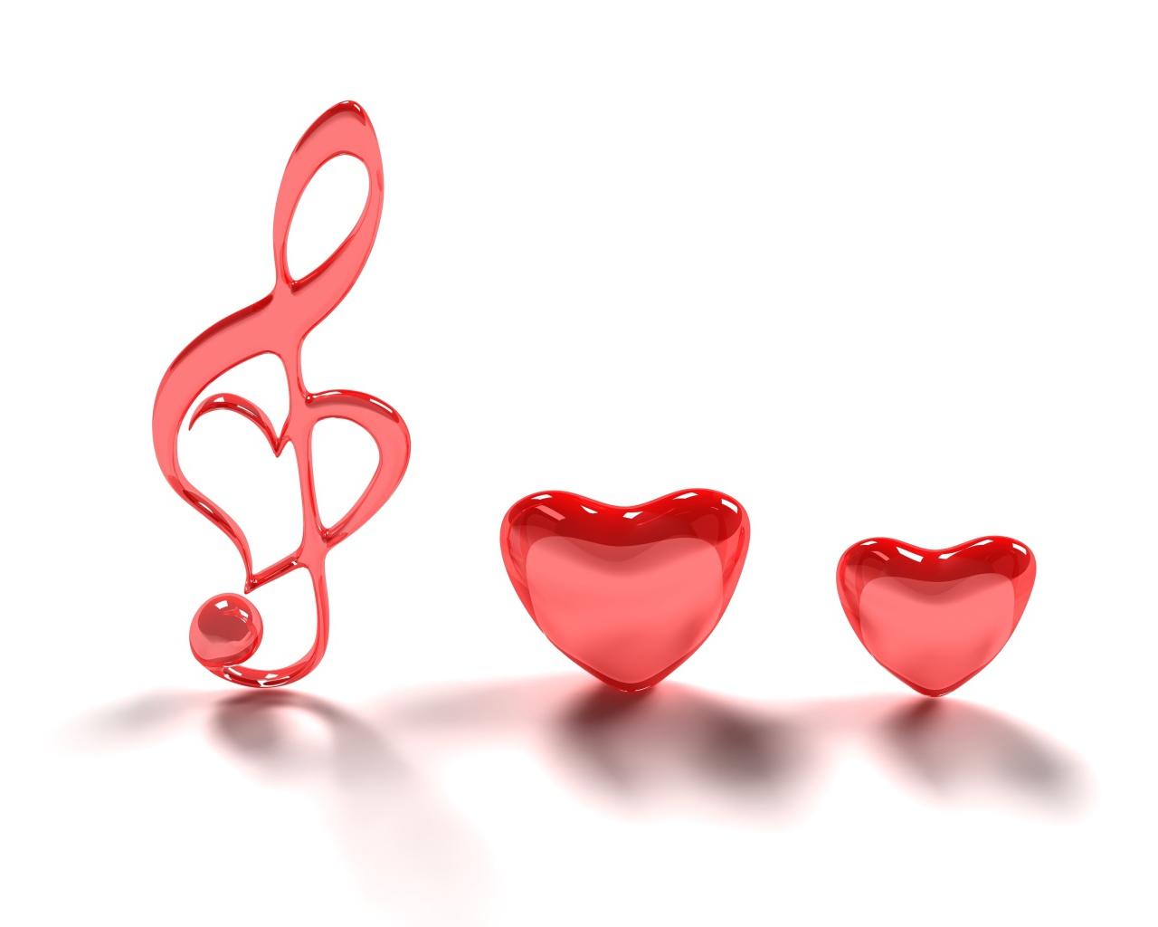 Два красных сердца и нота на белом фоне
