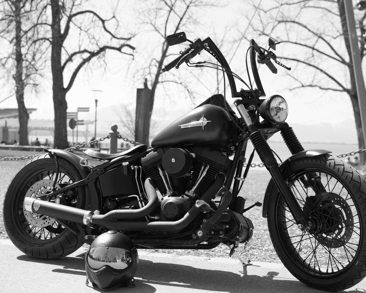 Мотоцикл  Harley-Davidson черно белое фото