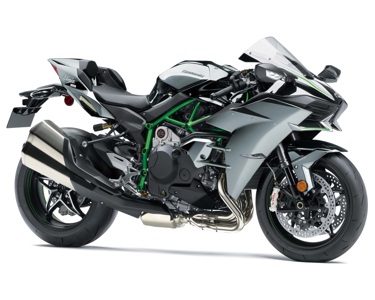 Мотоцикл Kawasaki Ninja H2,  2019 на сером фоне