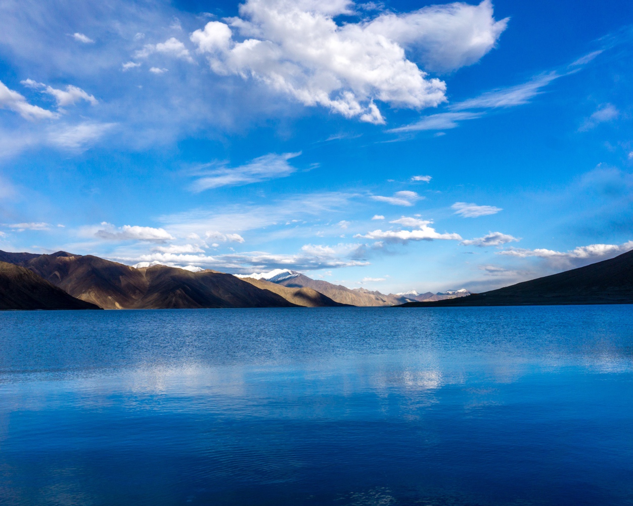 Красивая панорама горного озера под голубым небом
