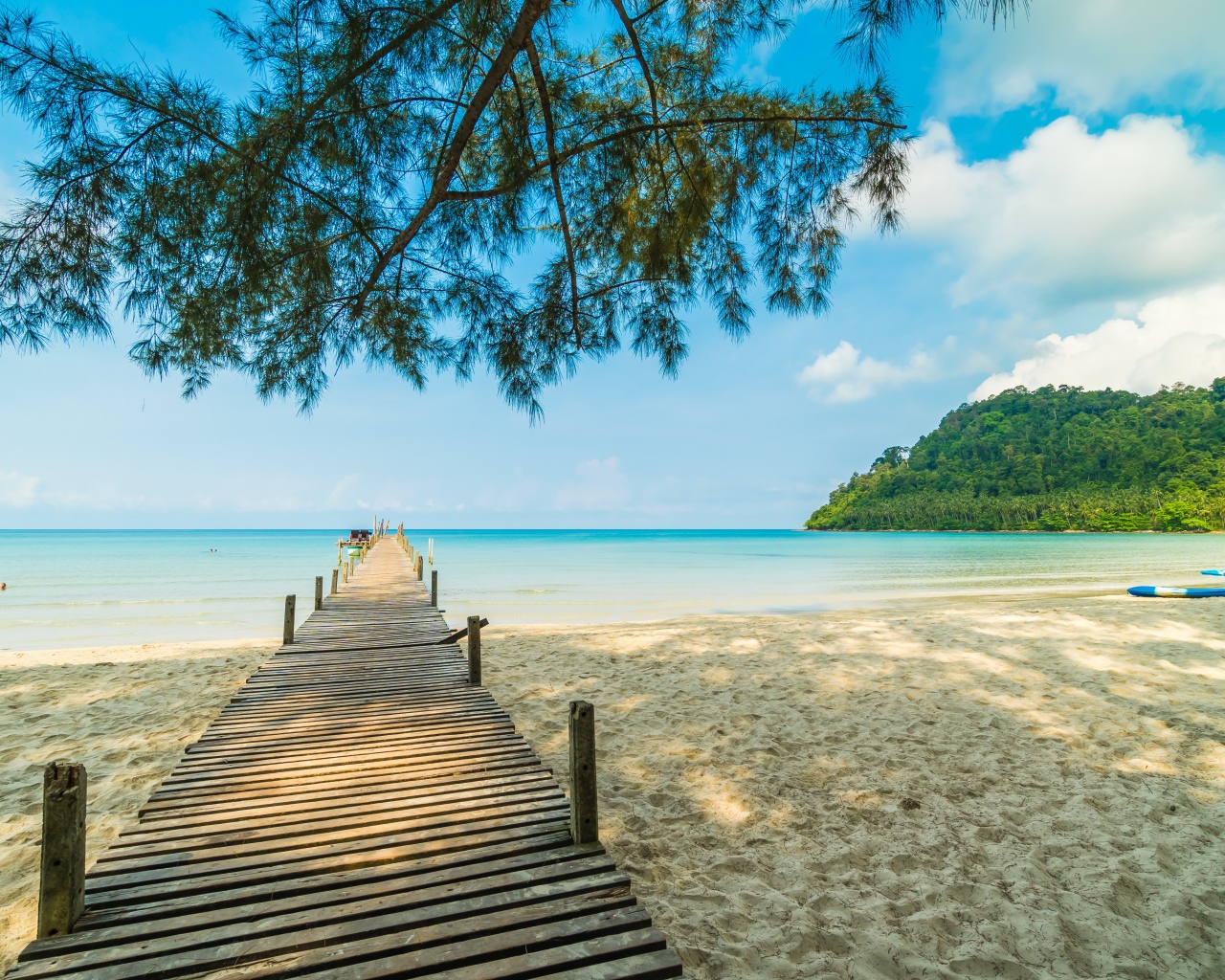 Деревянный мост под деревом в океане 