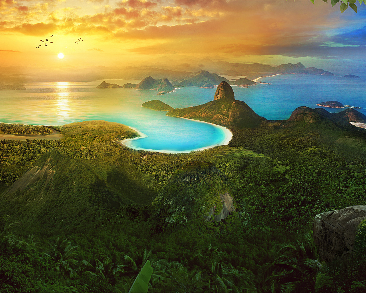 Закат солнца над заливом, Рио-де-Жанейро