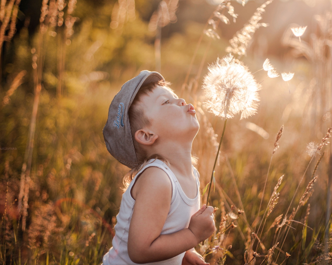Мальчик с большим одуванчиком в руке