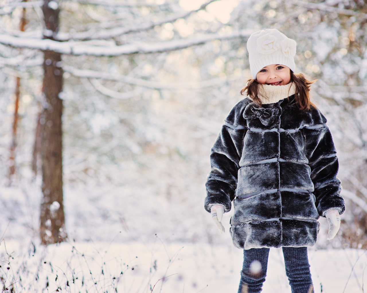 Cute little girl in winter fur coat