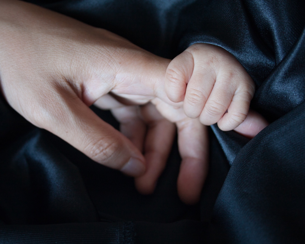 Маленький ребенок держит маму за руку