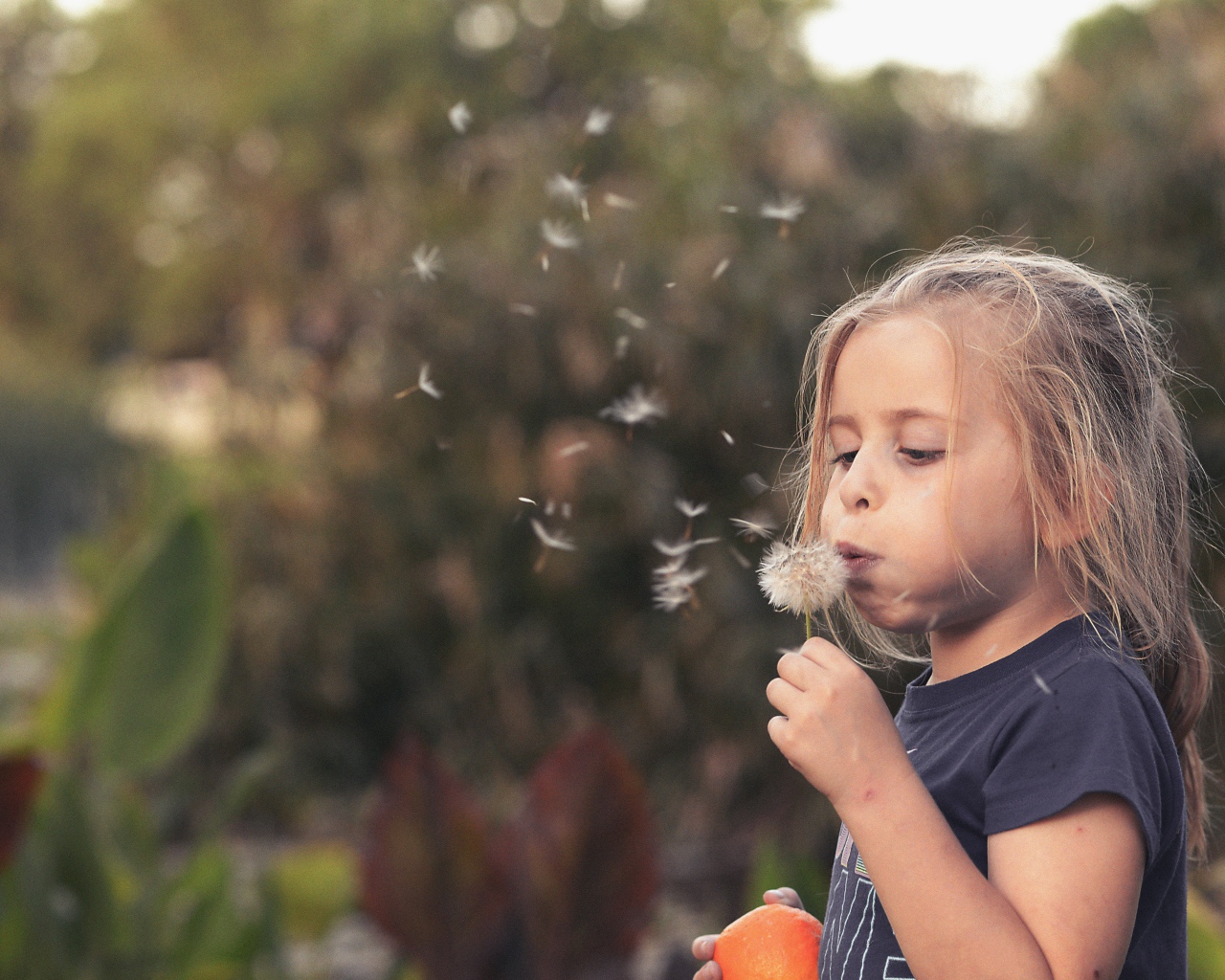 Маленькая девочка с одуванчиком в руках 
