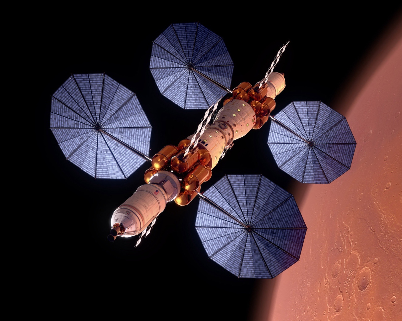 Космическая станция рядом с планетой Марс