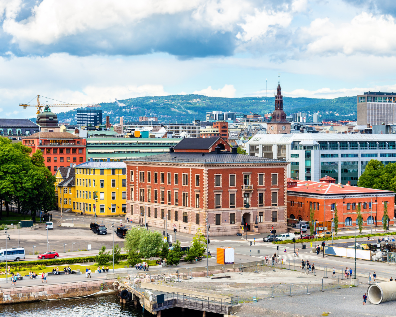 Панорама красивых домов в городе Осло, Норвегия