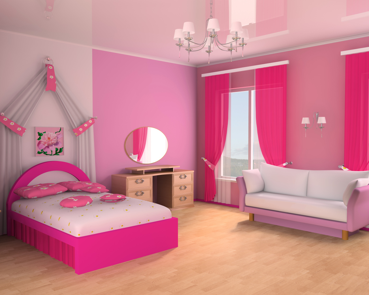 Детская спальная комната для девочки в розовом цвете