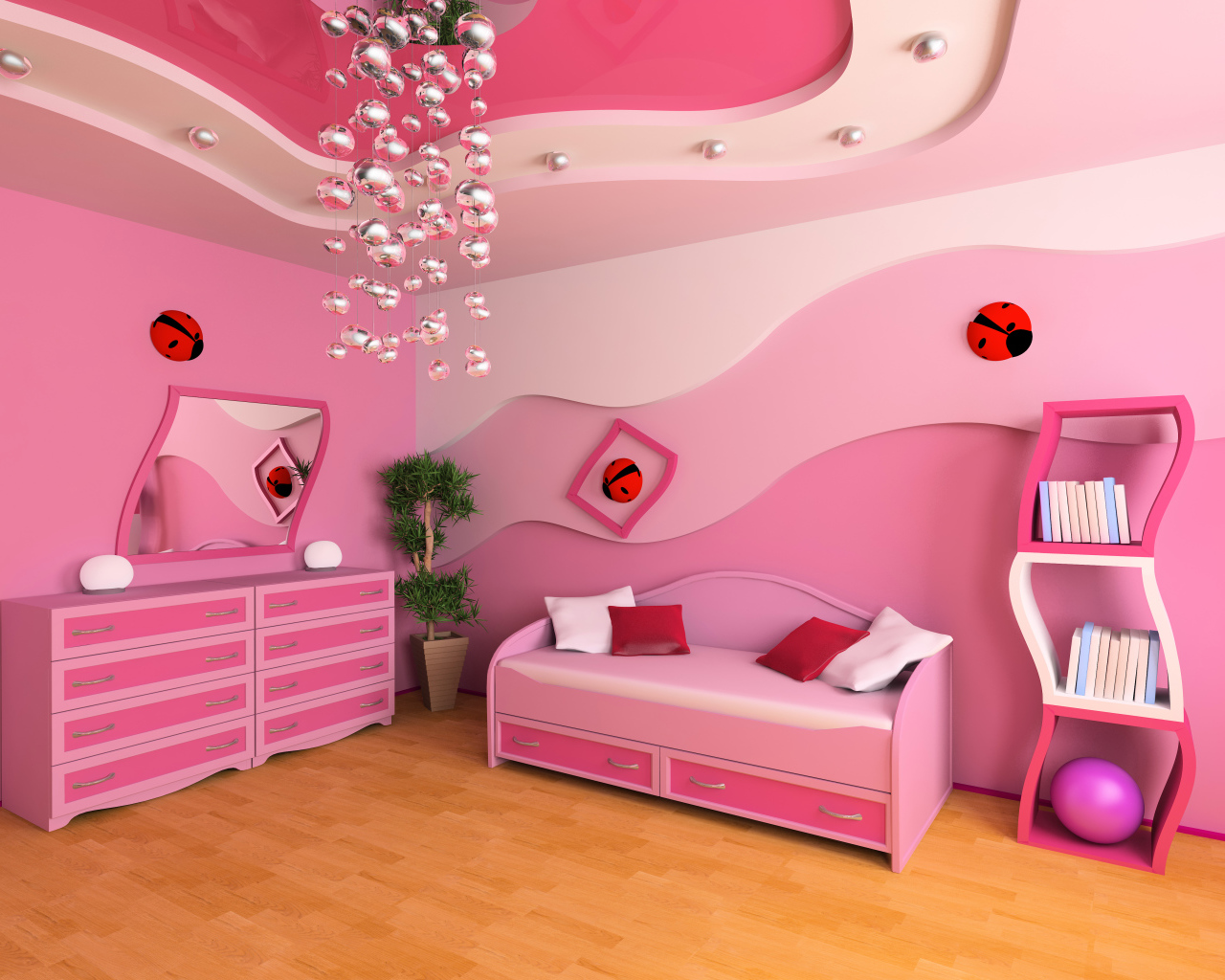 Детская спальная комната в розовом цвете 