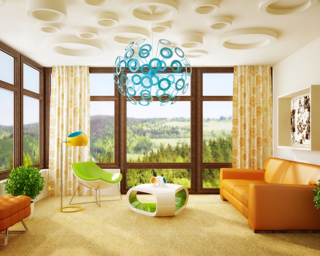 Уютная детская комната с большими окнами 