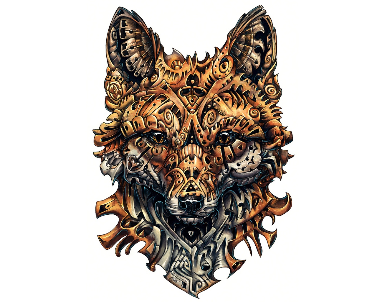 Лиса на белом фоне, татуировка