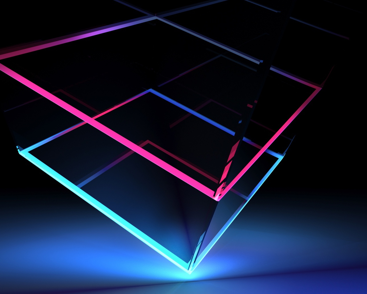 Неоновые 3д кубы на синем фоне