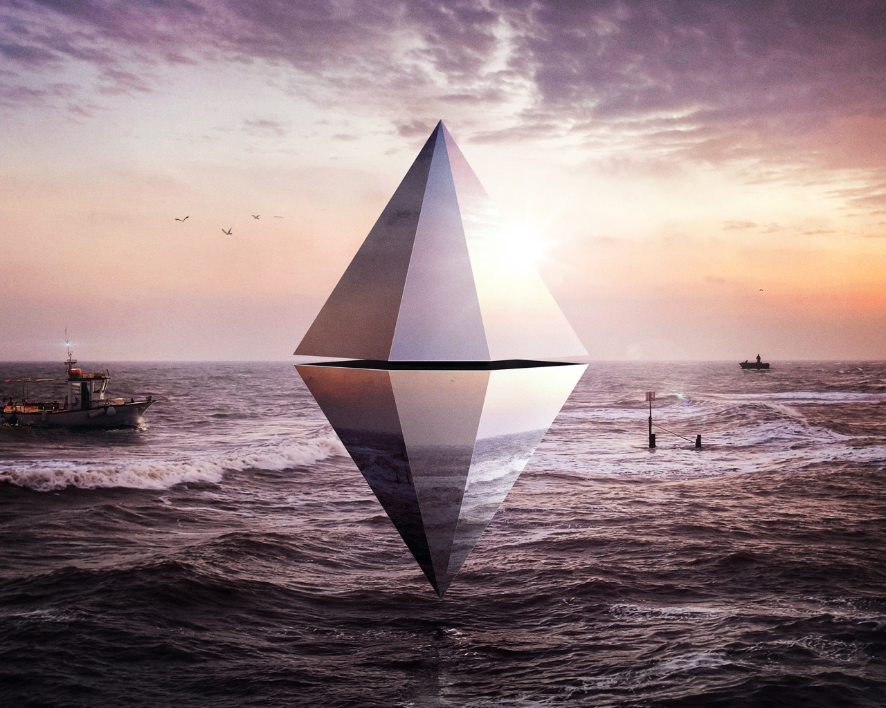 Пирамида 3д над океаном 