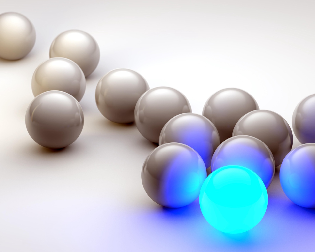 Много серых шаров с неоновым на сером фоне