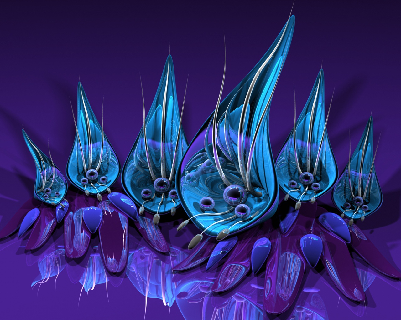 Абстрактные цветы на фиолетовом фоне 3д графика