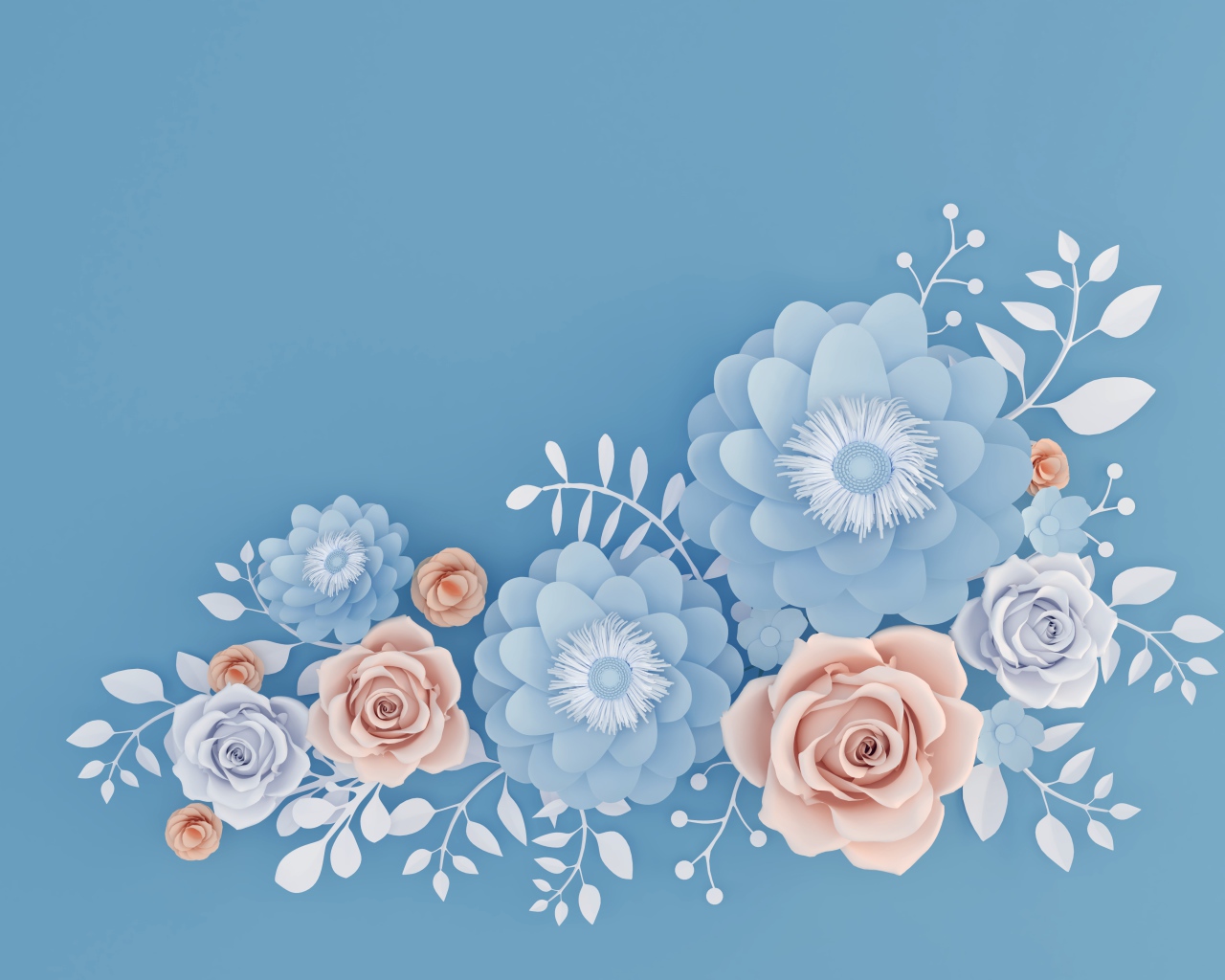 Декоративные цветы на голубом фоне