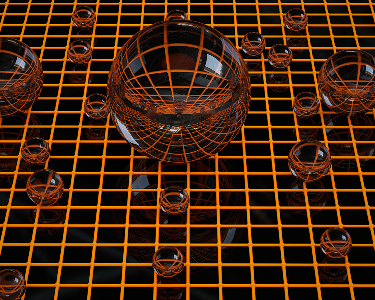 Стеклянные сферы на сетке 3д графика