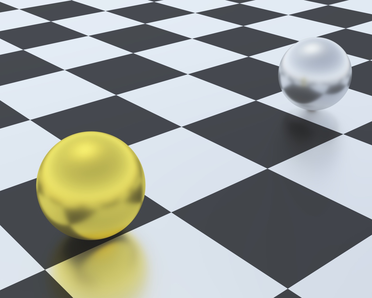 Серебряный и золотой шар на шахматной доске 3д графика