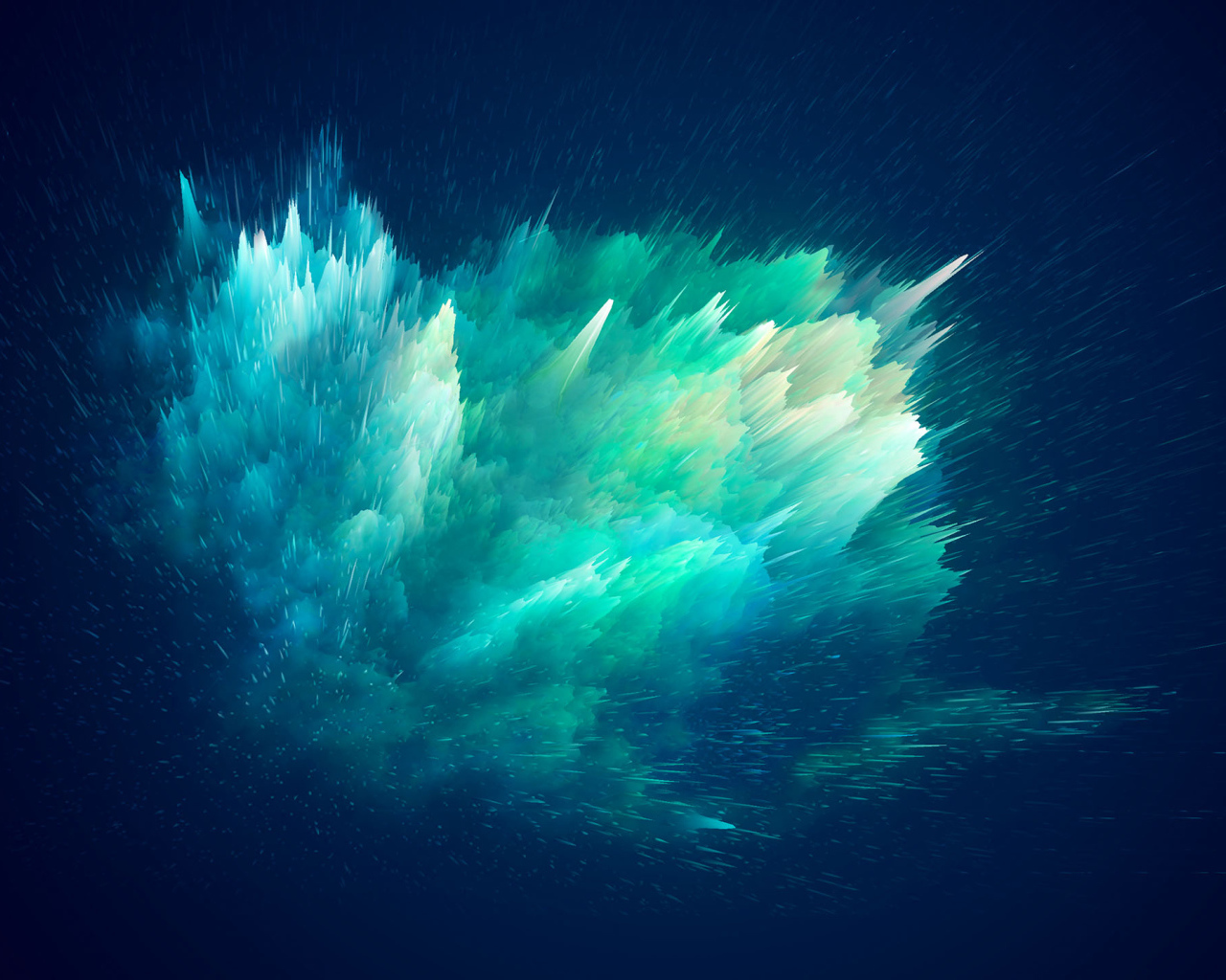 Взрыв разноцветного дыма на синем фоне, 3д графика