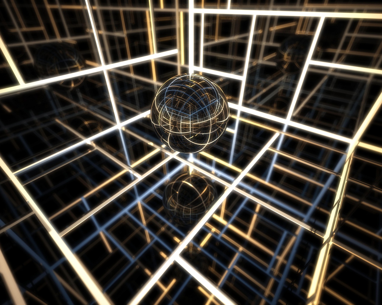 Прозрачный шар с комнате с неоновыми линиями