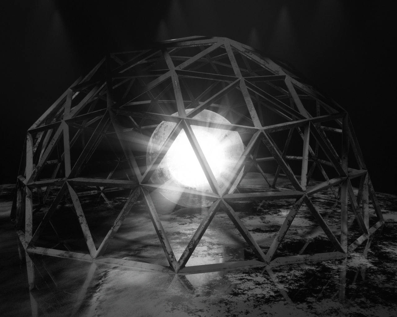 Белый яркий шар под железной клеткой 