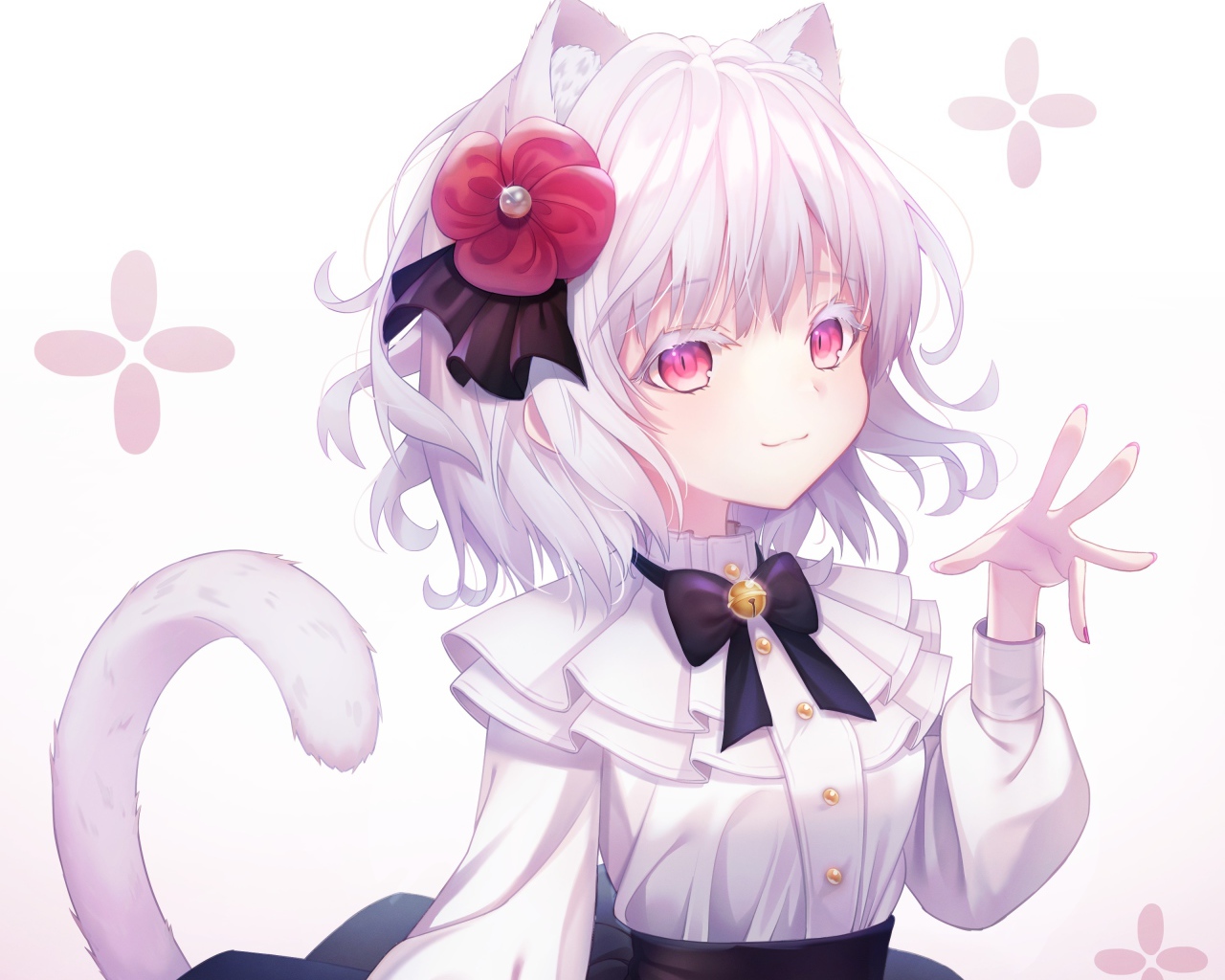 Девушка кошка аниме с цветком в волосах 