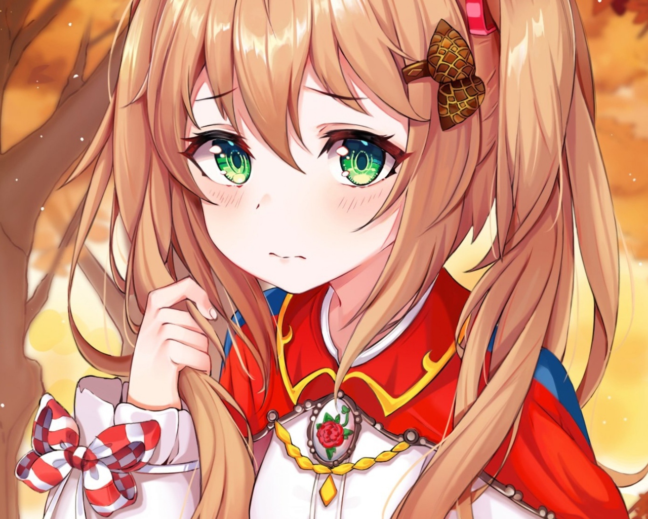 Девушка аниме с большими зелеными глазами