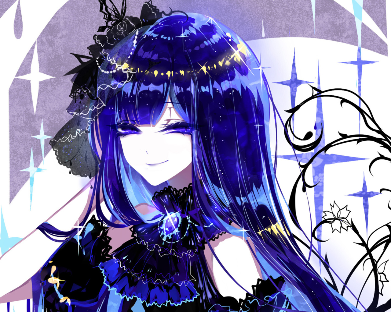 Девушка аниме с неоновыми волосами 