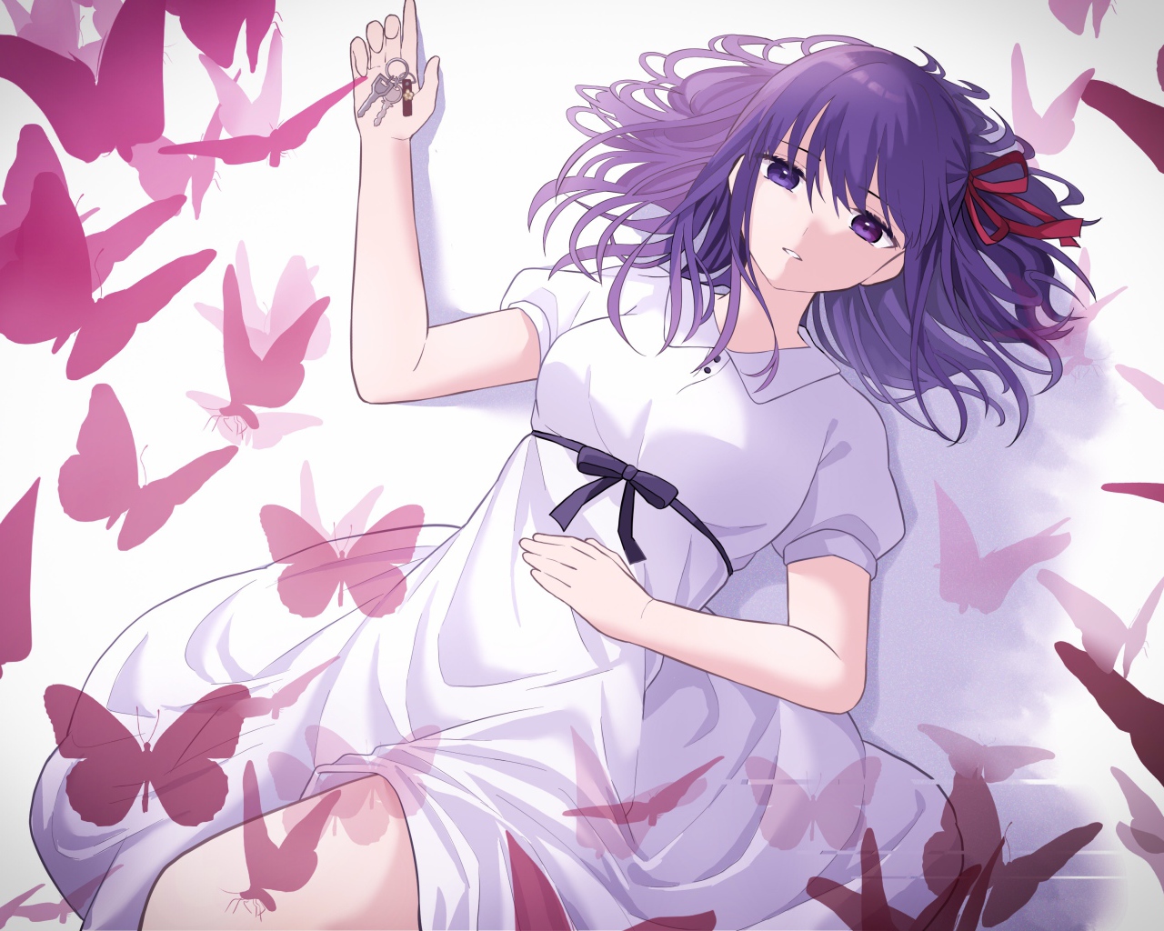 Персонаж Сакура Мато с бабочками аниме Аниме Судьба: Ночь схватки