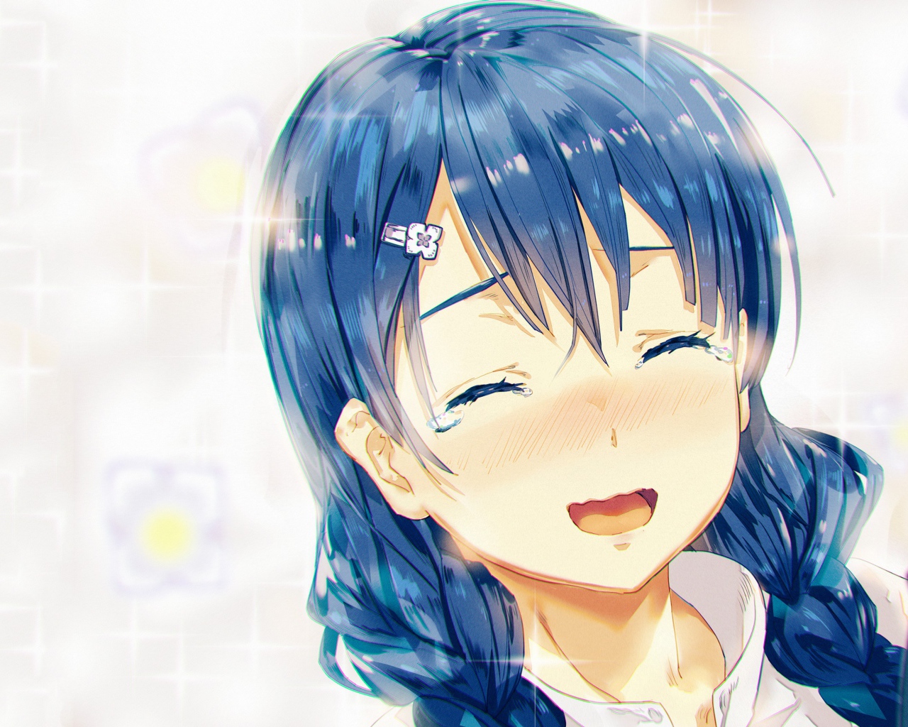 Девушка аниме Megumi Tadokoro с синими волосами
