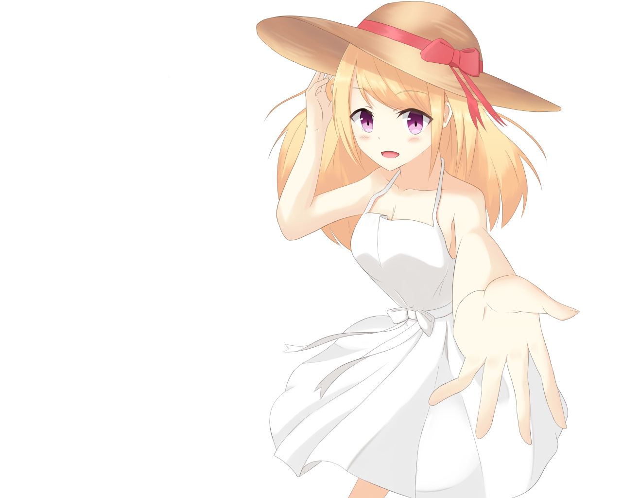Девушка в белом платье со шляпой на голове аниме Оригинал