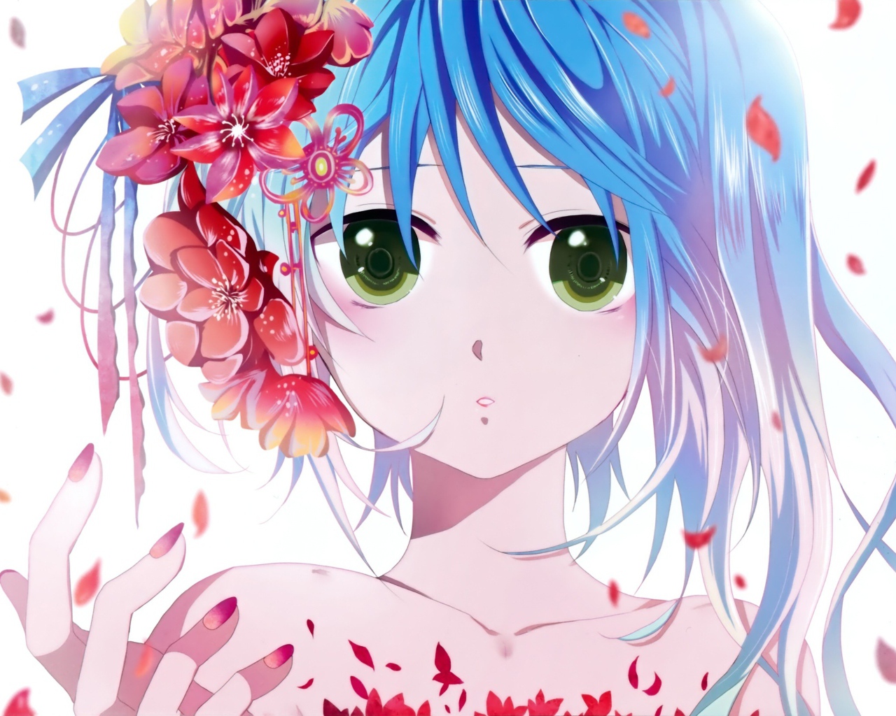 Девушка с цветами в волосах аниме Вокалоид
