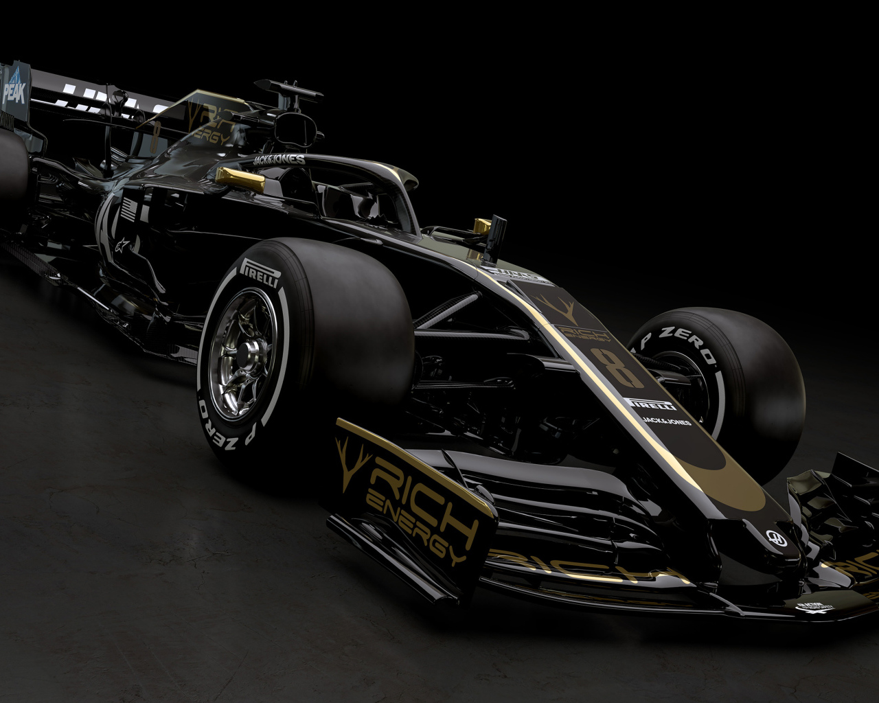 Черный гоночный автомобиль Haas VF-19,  2019 года