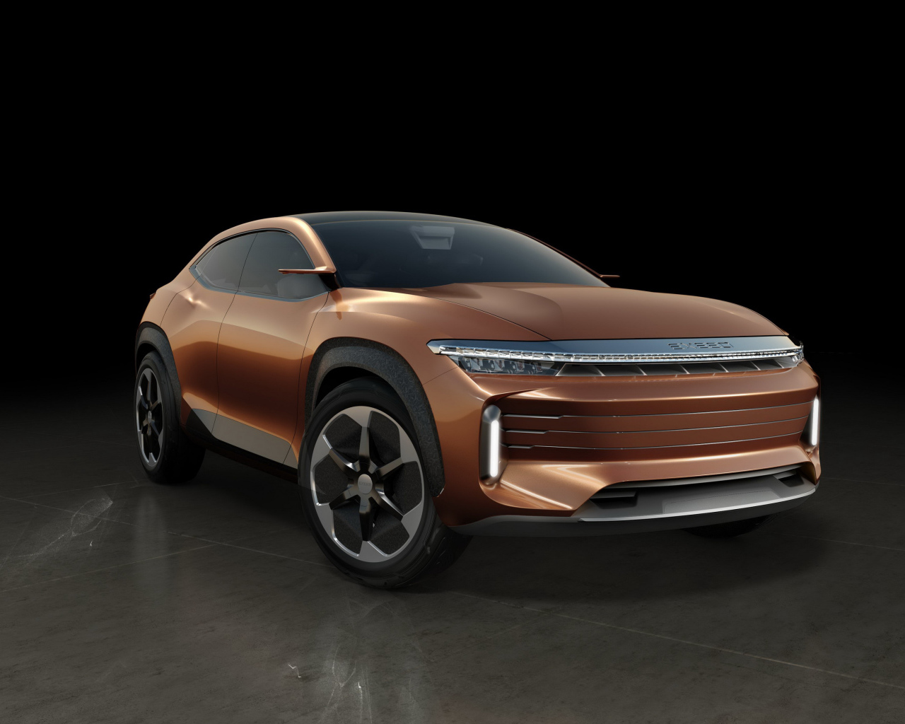 Коричневый внедорожник Exeed LX, 2019 года на черном фоне