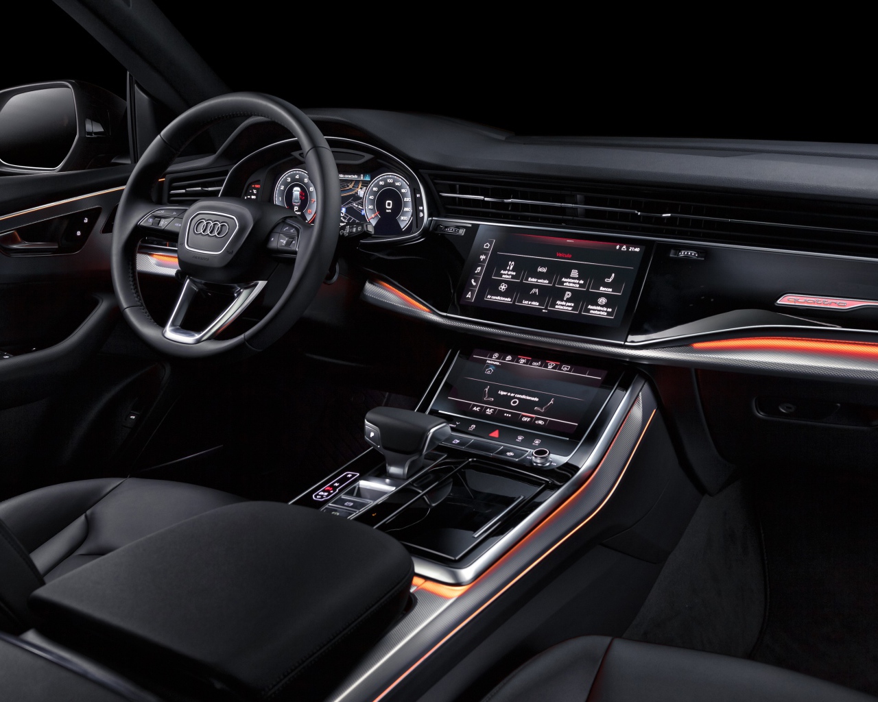 Black leather interior of the Audi Q8 55 TFSI Quattro S Line 2019