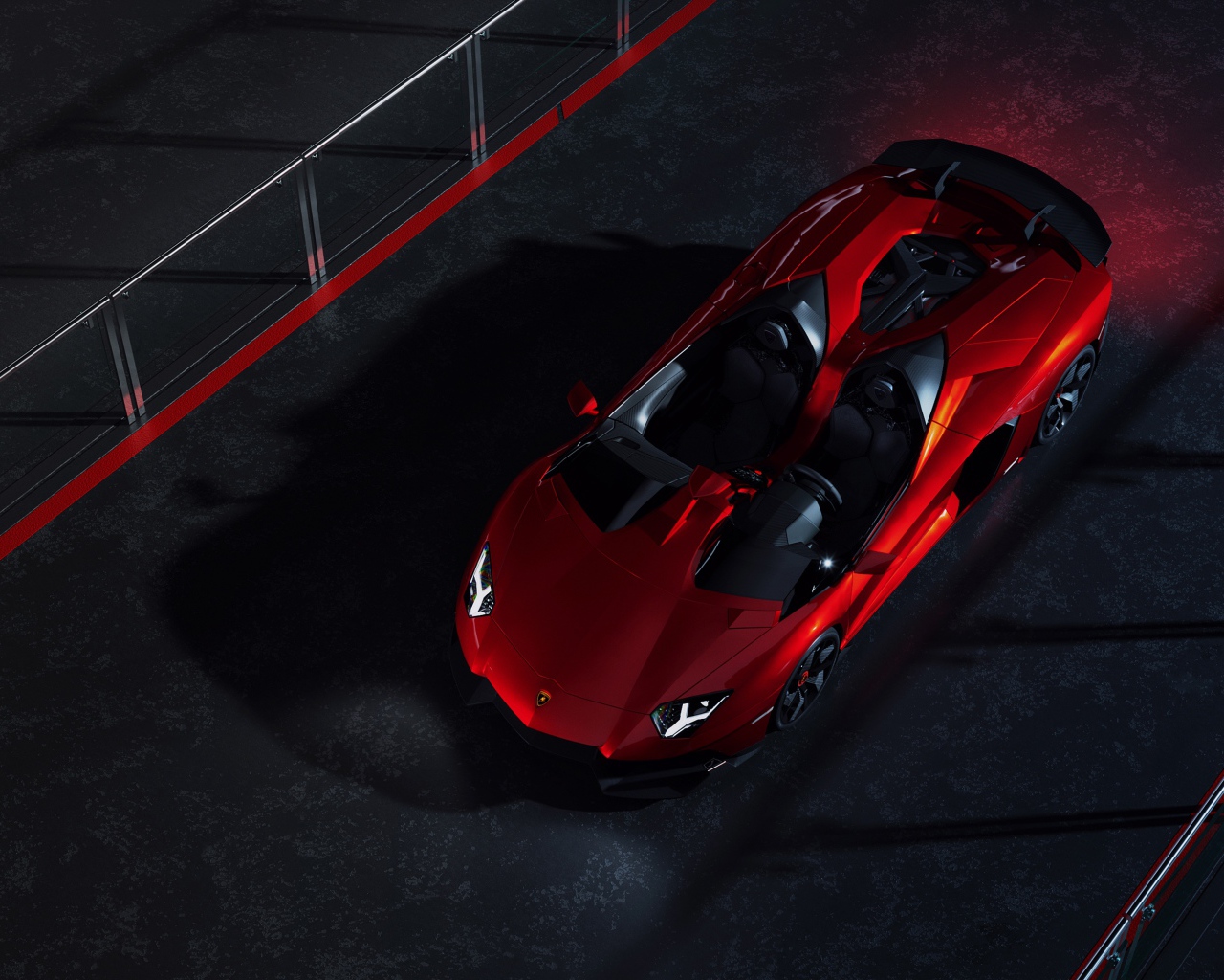 Красный спортивный автомобиль Lamborghini Aventador J CGI вид сверху
