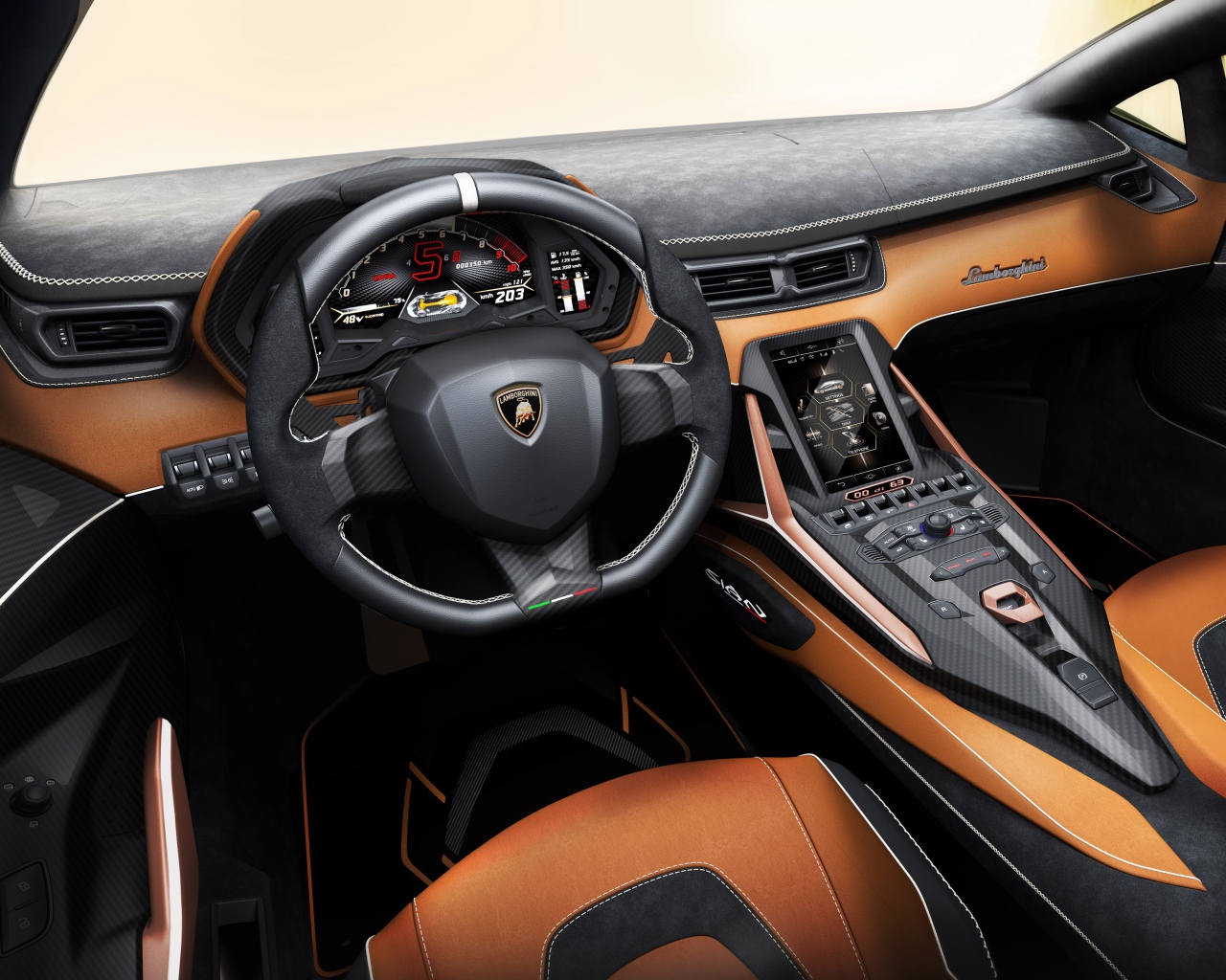 Стильный кожаный салон автомобиля Lamborghini Sian 2019 года