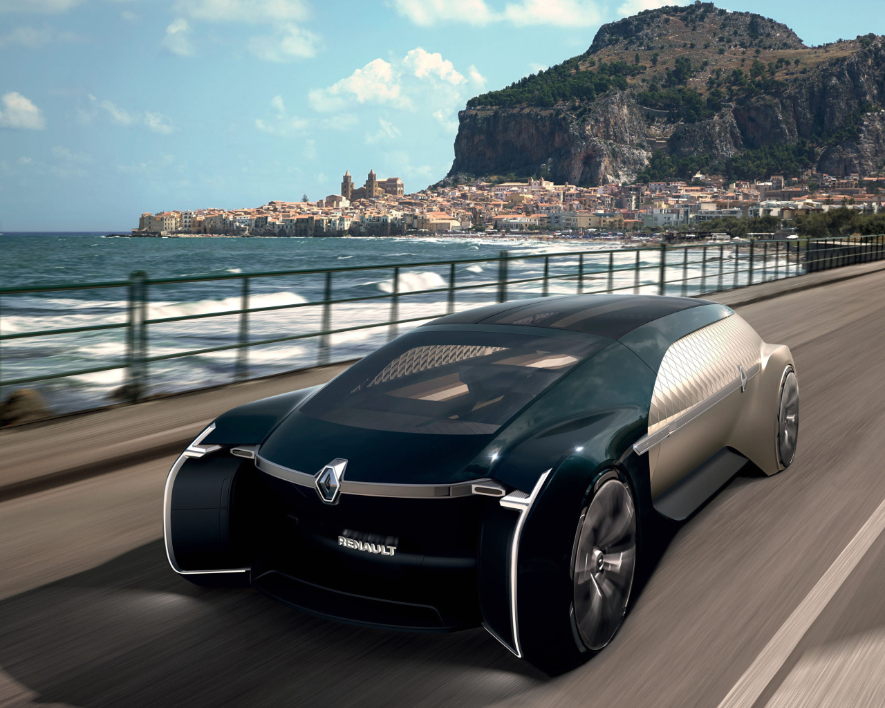 Автомобиль Renault EZ-Ultimo 2018 года едет по мосту