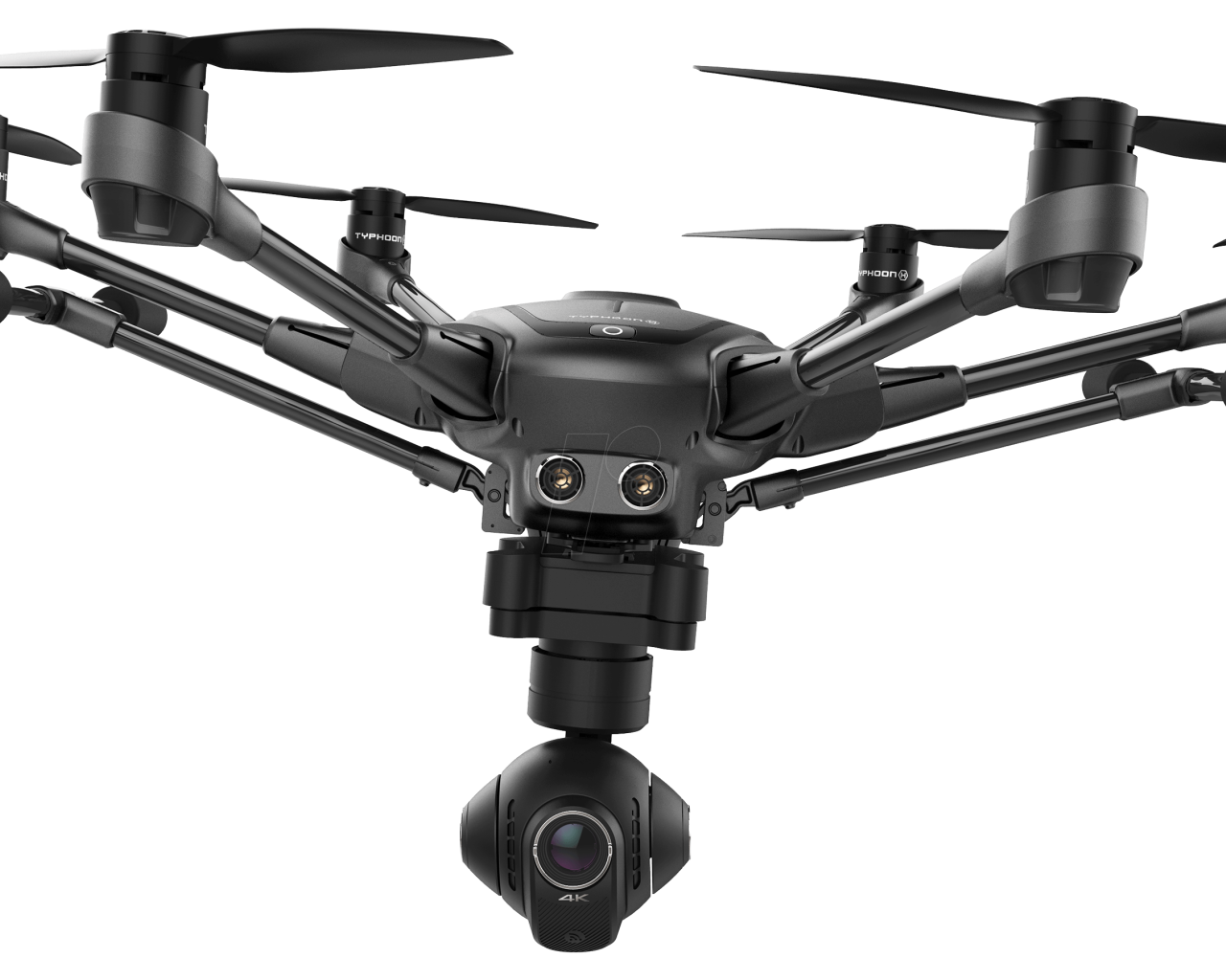 Черный квадрокоптер Yuneec Typhoon H на белом фоне